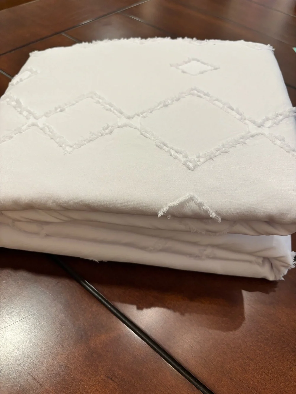 ChiXpace Boho Tufted Duvet Cover Set Textured Geometric Trellis Pattern - Queen